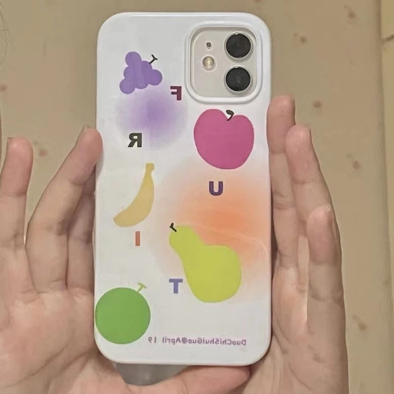 Painting Fruit Phone Case for iPhone 16 15 14 13 12 11 Pro Max XS XR XSMax 6 7 8 Plus Apple Grape Banana Pear Glossy HD Cover