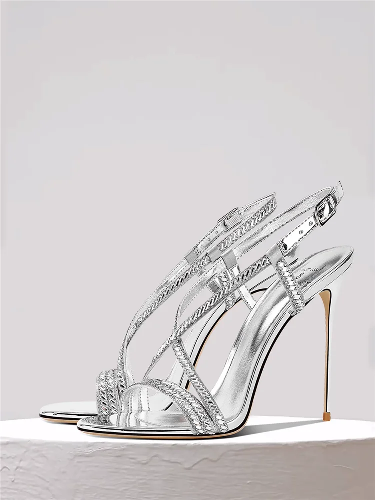 Summer New Round Toe Open Toe Rhinestone Strap Sexy Stiletto Sandals Banquet Dress Large Size Small Size High Heel Women's Shoes