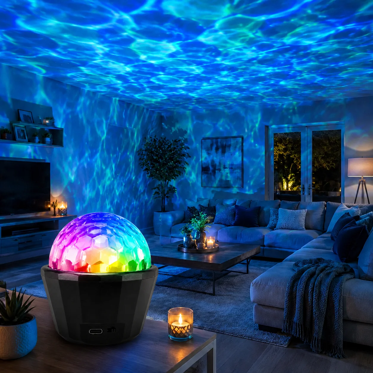 LED Galaxy Projector Night Light / Disco Ball Light (with water ripple effect) – Suitable for bedrooms and living rooms.