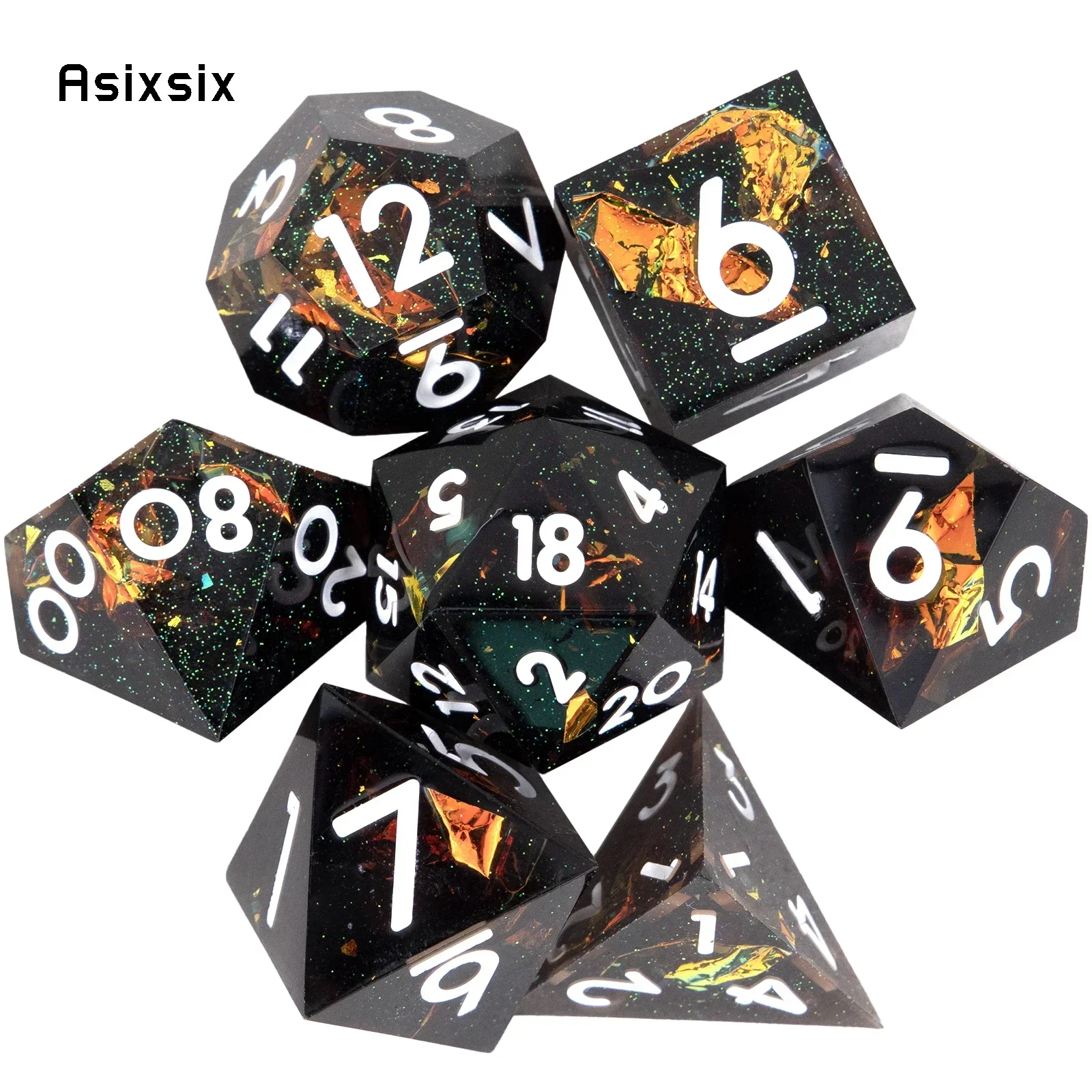 

7 Pcs Black White Number Sharp Edge Resin Dice Polyhedral Dice Suitable For Role-Playing Dice TOY