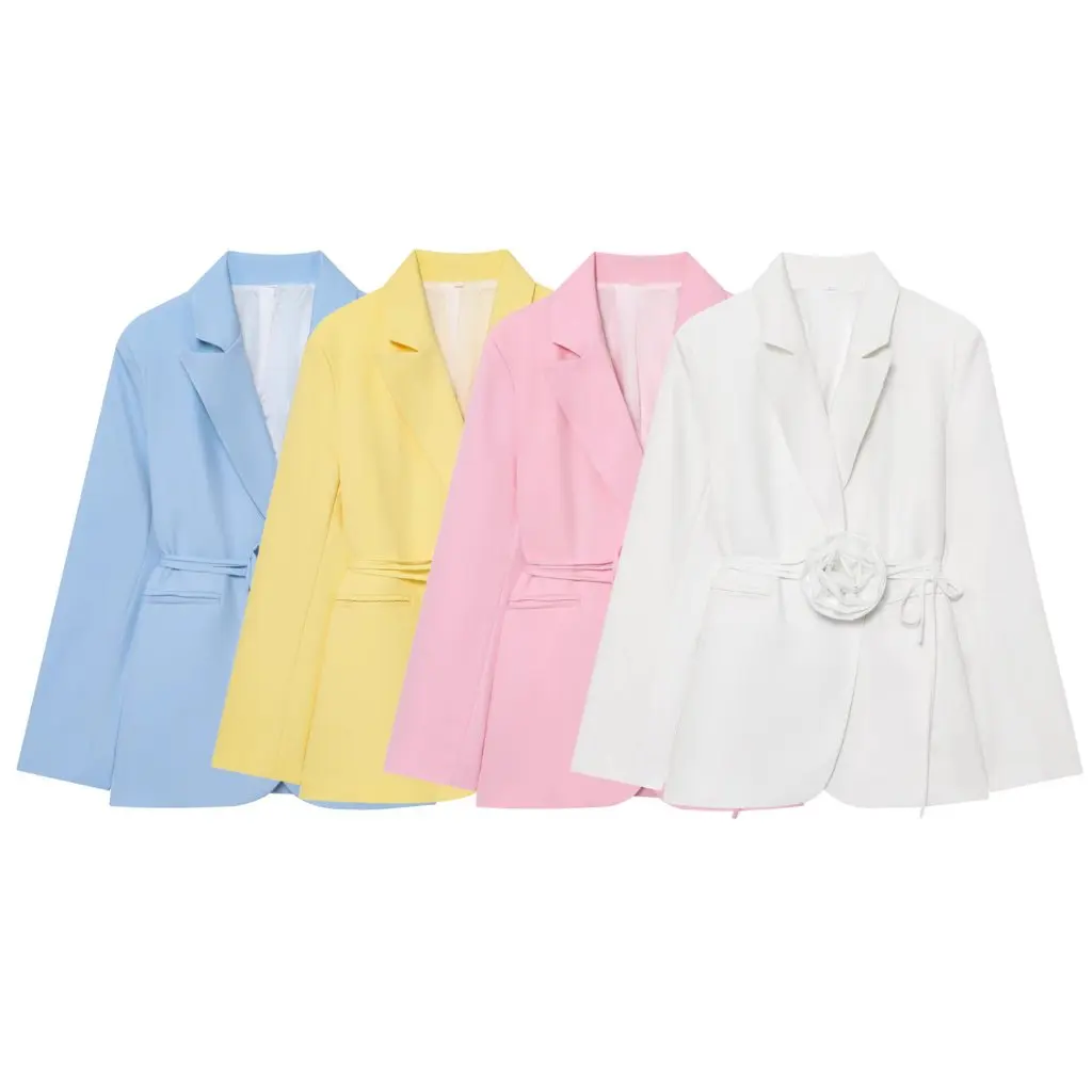 

Fashionable Casual Floral Tie-Waist Suit Jacket Women's Top European And American Style Summer New Arrival By Trade