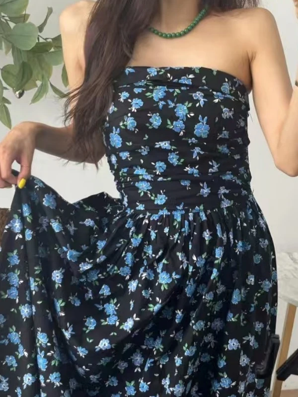 Impresionante vestido largo de verano para mujer, moda floral, adeazante, sin espalda, top de tubo, cintura alta, estilo co...