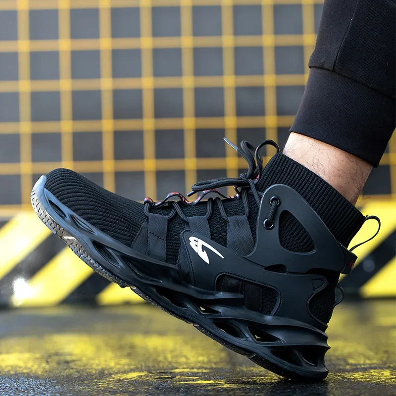 Male Work Boots Indestructible Safety Shoes Men Steel Toe Shoes Puncture-Proof Work Sneakers Fashion High Top Male Work Shoe