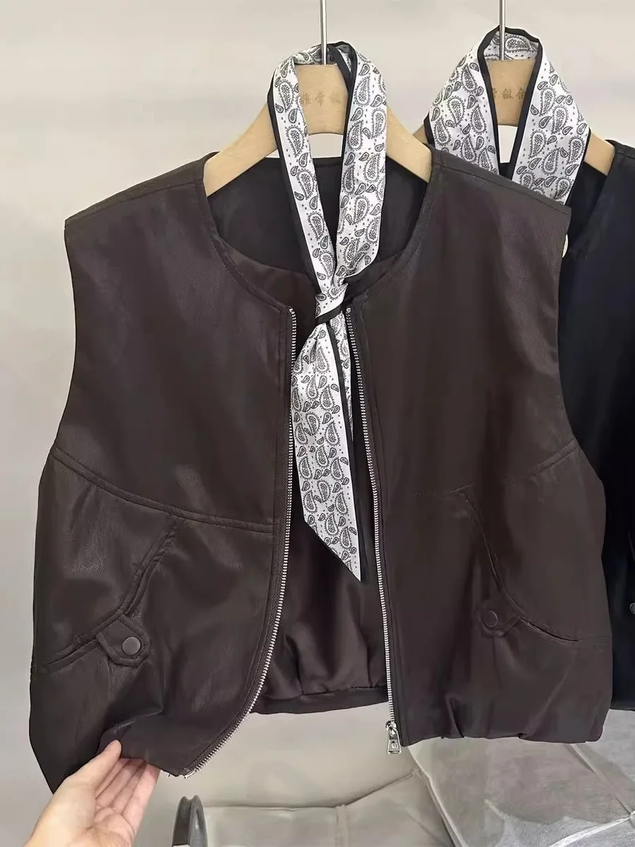 جايت نسائي من جلد البولي يوريثان مع سحاب Ne Design وشاح بحزام ملابس خارجية طبقات معطف علوي عصري وسادة كتف Jaet #1