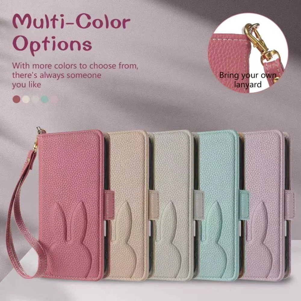 Cute 3D Rabbit Flower Leather Phone Wallet Case Book For iPhone 16 15 14 Plus 13 12 11 Pro Max XS X SE 16e Card Slot Flip Cover