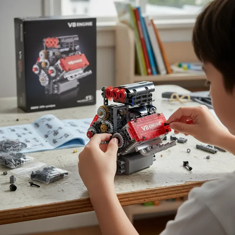 478PCS Technic V8 Motormodel Gemotoriseerde Mechanische Building Kit Collector Display Cadeau Voor Volwassenen Kinderen Kerst Decor