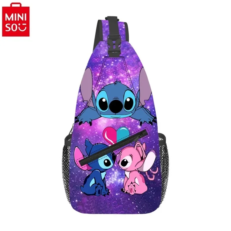 MINISO   Disney Stitch Stitch Chest Bag Anime Peripheral 3D Digital Color Printing Crossbody Multi functional Storage Waist Bag