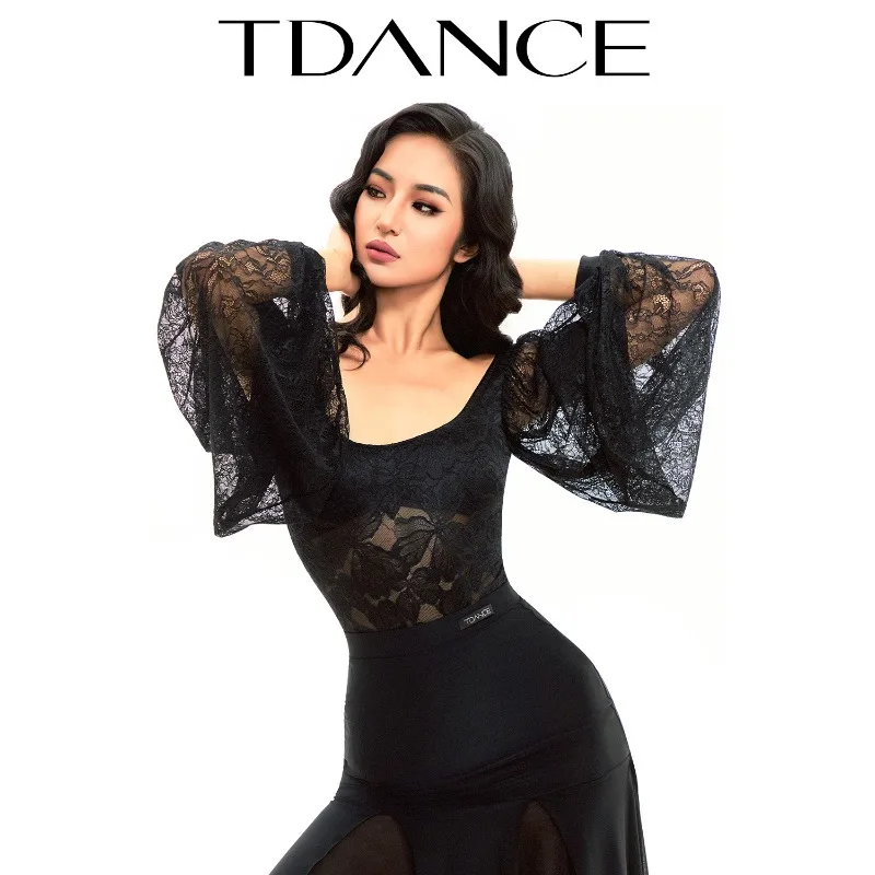 Customized TDANCE Modern Dance Practice Dress [Square Collar Lantern Sleeve Jumpsuit] Lace Elegant Breathable JM-120