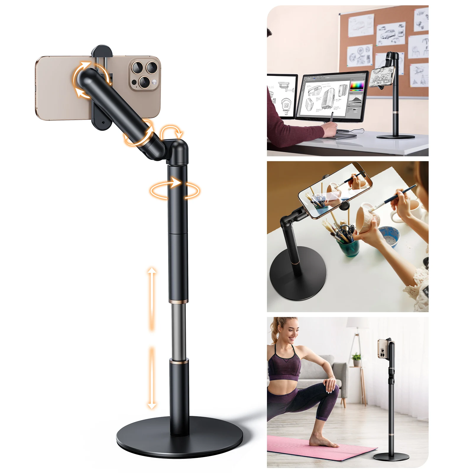 

Oatsbasf Phone Holder Desktop Height Adjustable Flexible Multi Angle Adjustable Stand for 4.7-7" Devices for Video Recording
