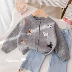 Baby Sweater Girls Cartoon Design Autumn and Winter Tops Long Sleeves Outer Wear Casual Simple（Only 1pcs Sweater)