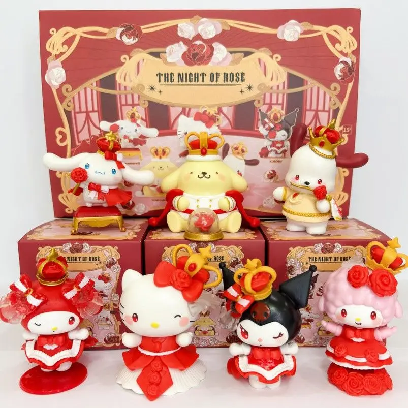 

2025 ГОРЯЧАЯ НОВИНКА Sanrio Family Rose Night Series слепая коробка модное милое настольное украшение ручной работы Коллекционный подарок