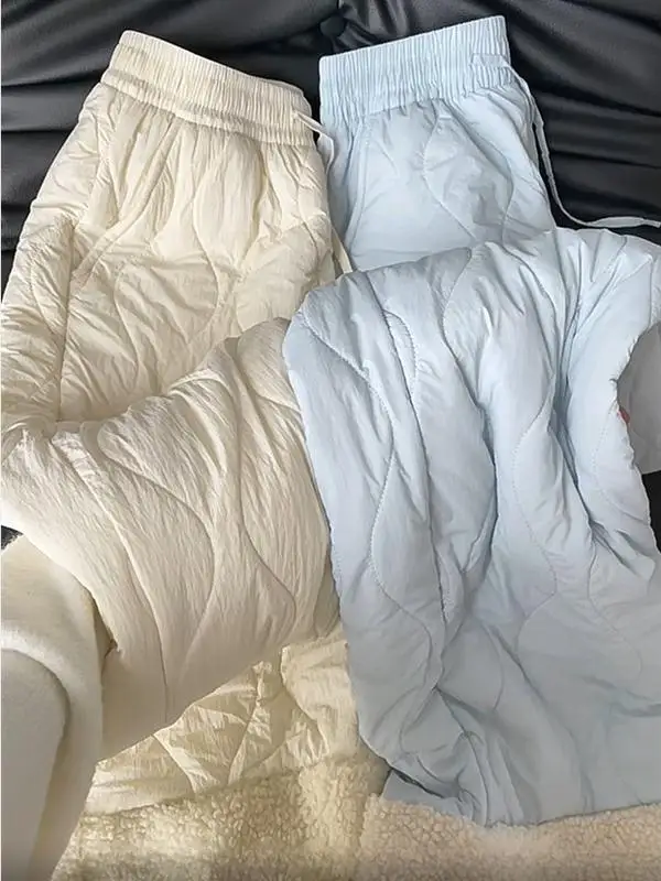 

Ультратолстые зимние пуховые брюки для женщин, верхняя одежда, утепленные флисом, из плотного хлопка, прямого кроя, в корейском стиле, для повседневной носки