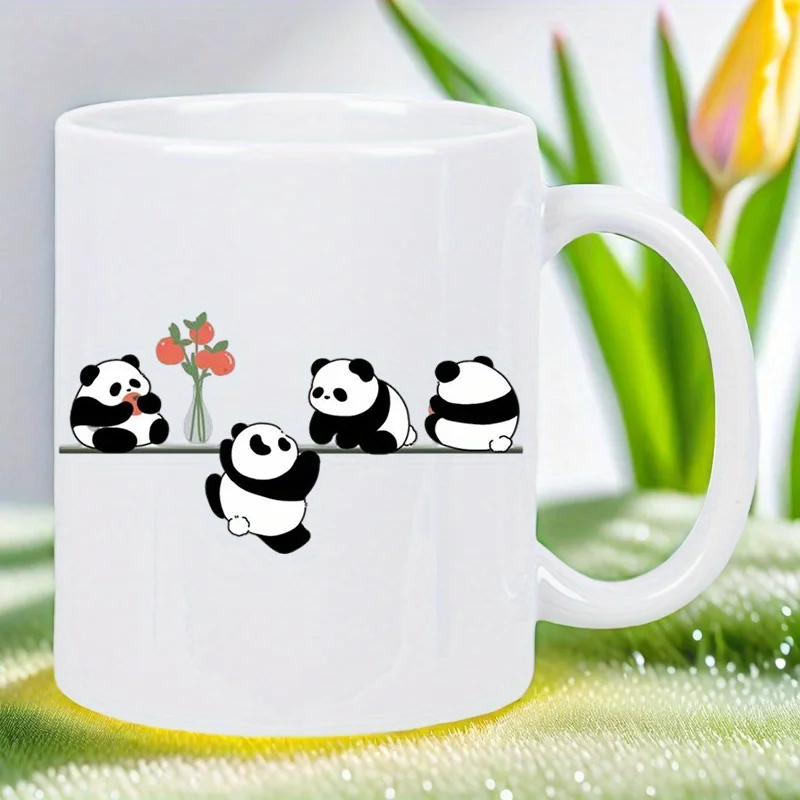 

Cute Panda Ceramic Mug - 11 oz White Coffee Mug with Red Flowers, Cute Teacup Gift for Home and Office, Hand Wash Only