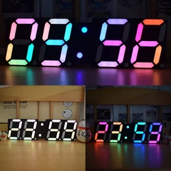 High-Brightness LED Large Size Font RGB Rainbow Color Desktop Digital Tube DIY Alarm Clock Wall Decoration Living Room LED Clock