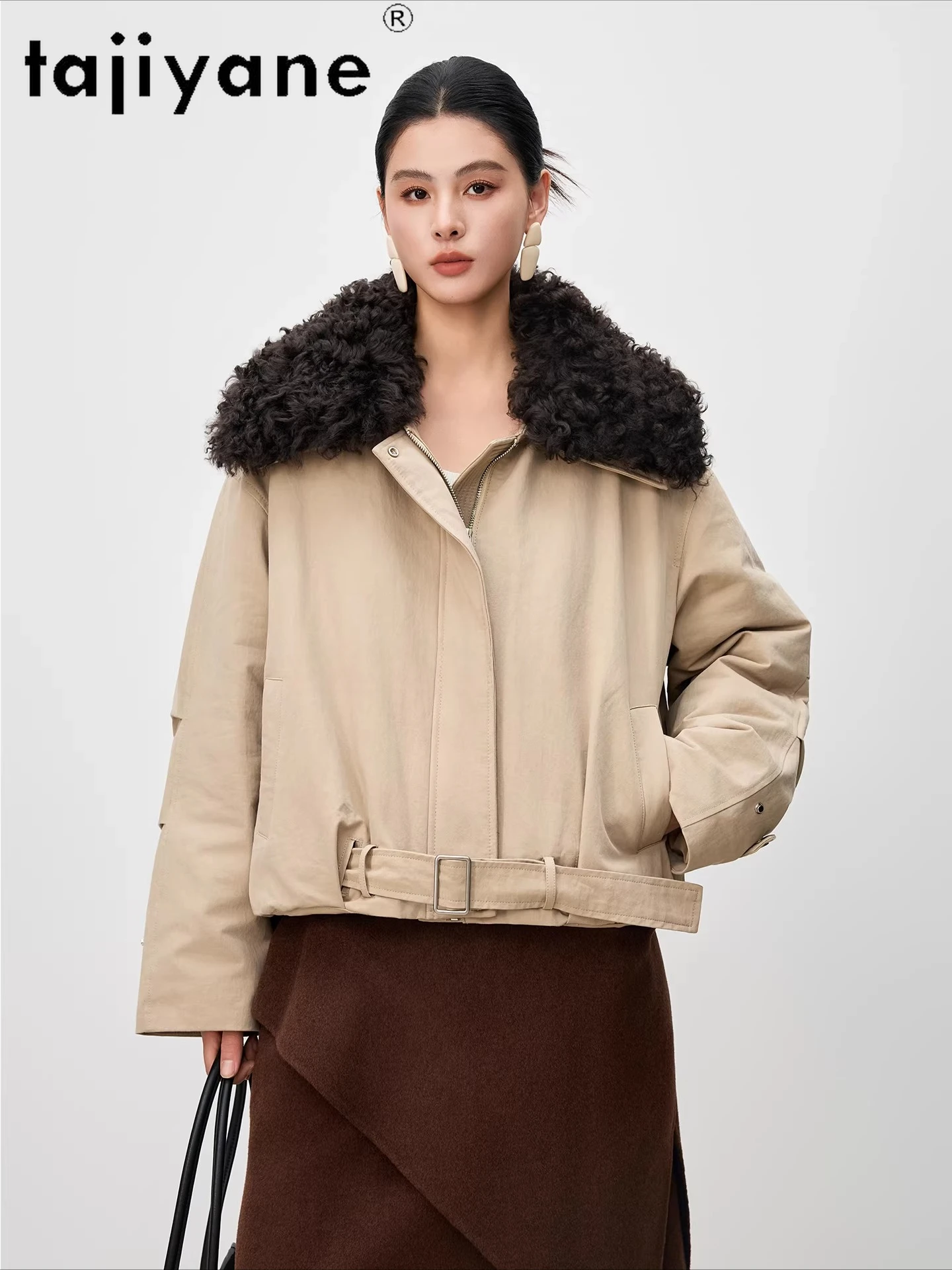 TAJIYANE Weißer Gänsedaunenmantel, Wollkragen, Damen-Winterjacke, kurz, stilvoll, Pufferjacken, 2025, Damenbekleidung, Temparaхок Brod Anderson