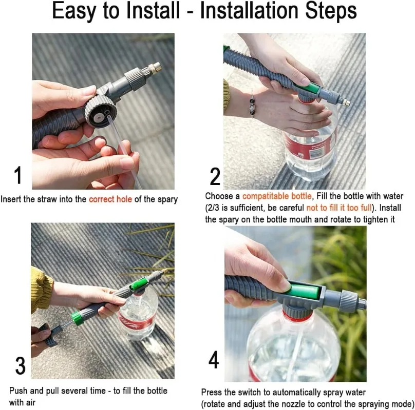 Sprayer -Outdoor Pressure Sprayer with Full Range Spray Gun Nozzle Pump.Use Plastic Bottle with Water for Garden Plant Watering