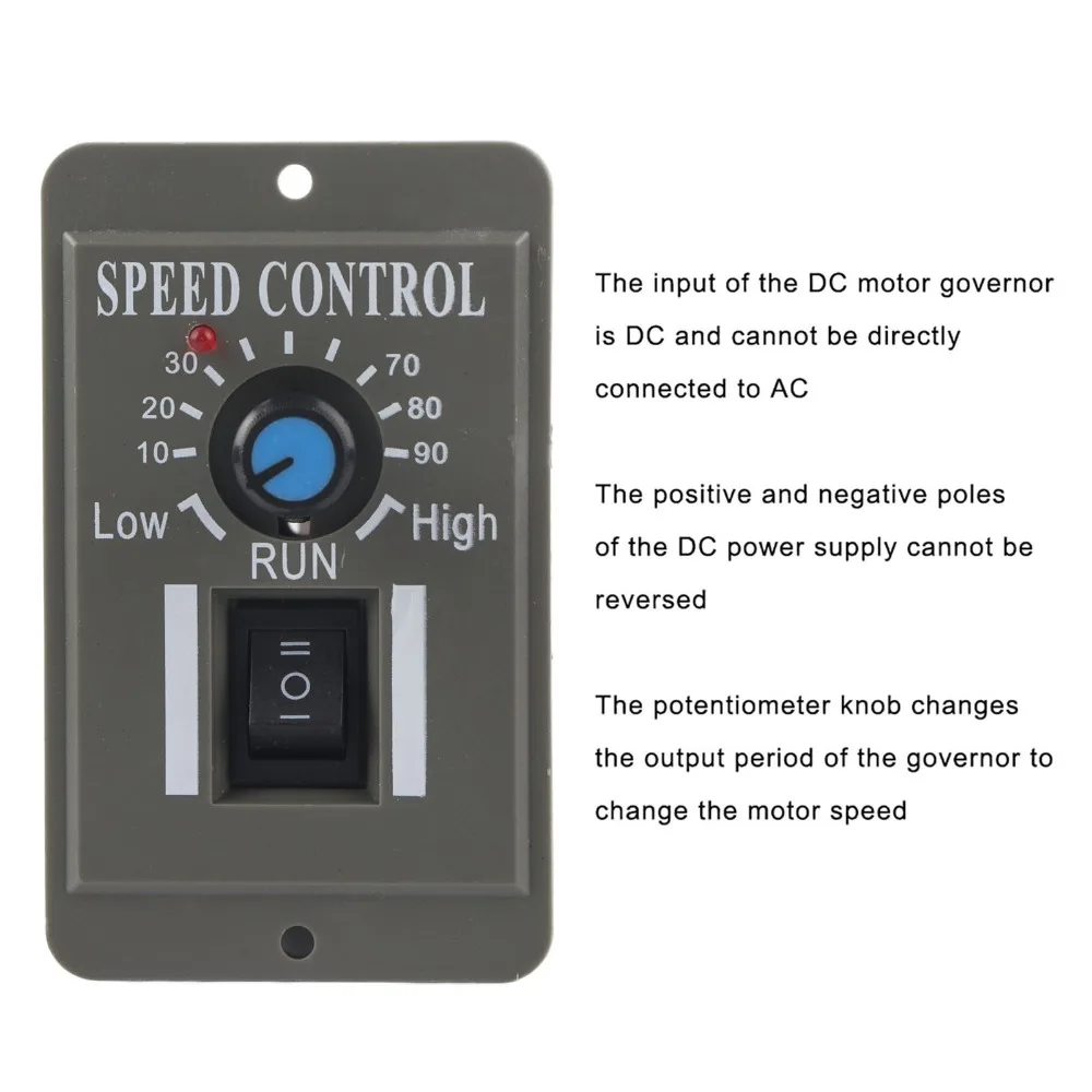 12V/24V/36V/48V 6A DC Motor Speed Controller 98x91mm Panel Type 3-Speed Adjustable Motor Governor CCM2US with Control Switch