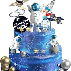 22pcs Space Cake Toppers Decorations DIY Astronaut Figurines Rocket Stars Cake Topper Outer Space Theme for Kids Birthday Party