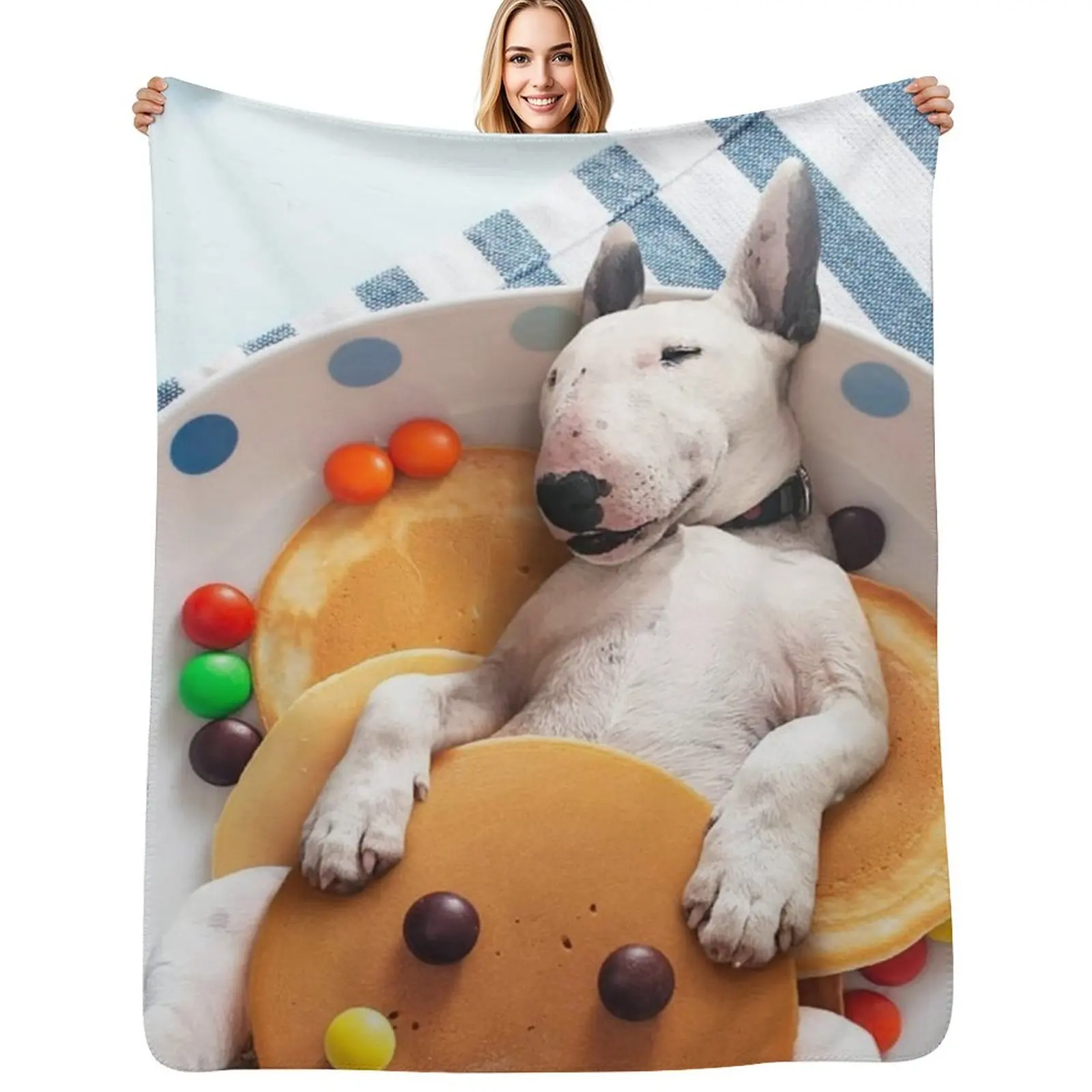 Miniature Bull Terrier Pancakes Throw Blanket Durable Warm Blanket for Daily Home Use