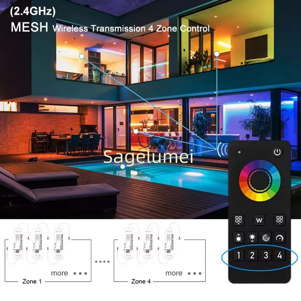 

R101/R102/R102S/R103/R104/R105 LED Dimmer Bluetooth Touch Remote Controller Zone&Group Dimming Single Color/CCT/RGB/RGBW/RGBCCT
