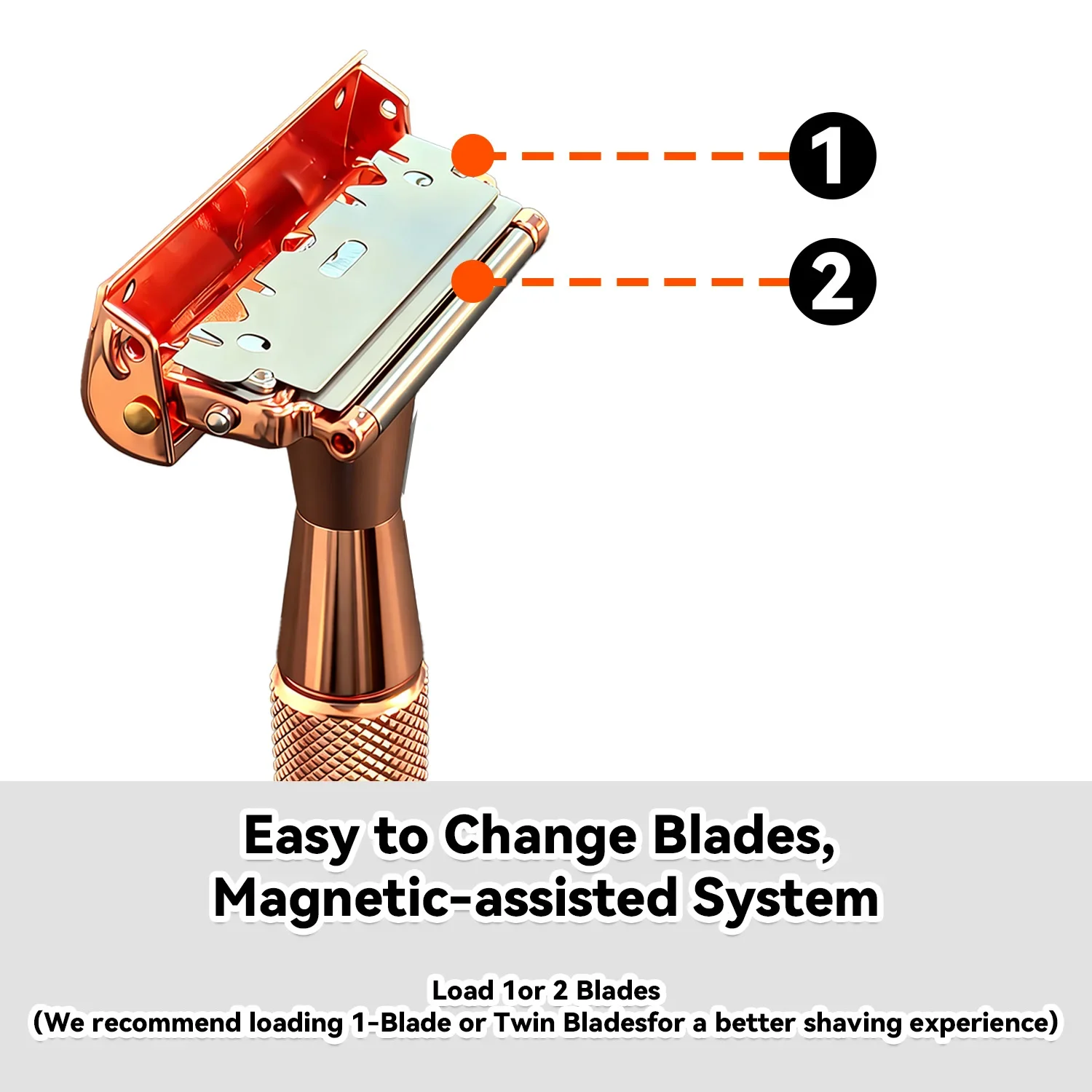 RZACLEA22T-1 double-layer safety razor with rolling wheel head, fashionable daily titanium alloy razor, rose gold with 10 blade