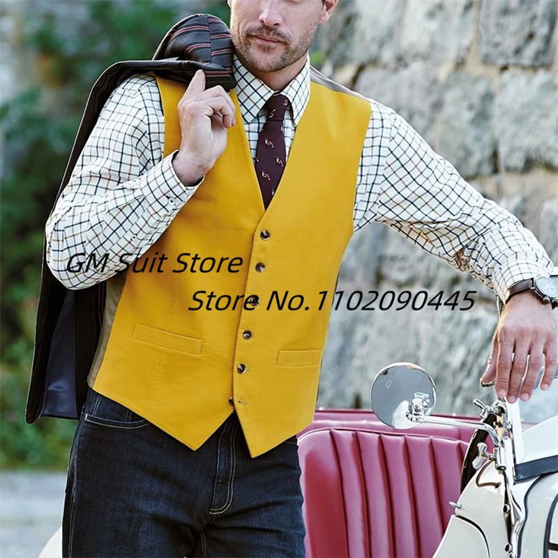 

Men's V-Neck Suit Vest Casual Slim Fit Dress 6 Button Sleeveless Jacket Groom's Wear Waistcoat