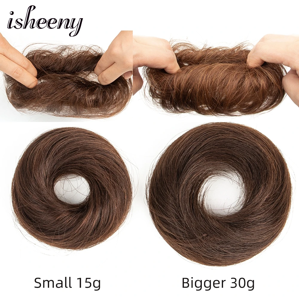 Isheeny Blonde Human Hair Buns Chignon Updo Donut Wrap Ponytail Hair Extensions Remy Hairpiece Real Natural Human Hair 11 Color