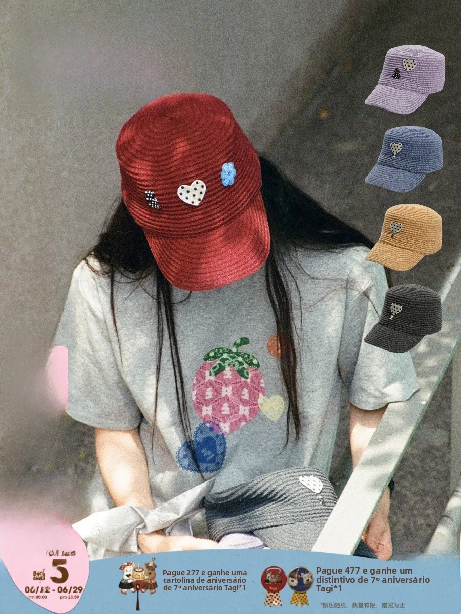 tagi-heart-pattern-wide-brim-sunshade-casual-fashionable-polka-dot-riding-hat-new-summer-outing-trendy-daily-hat