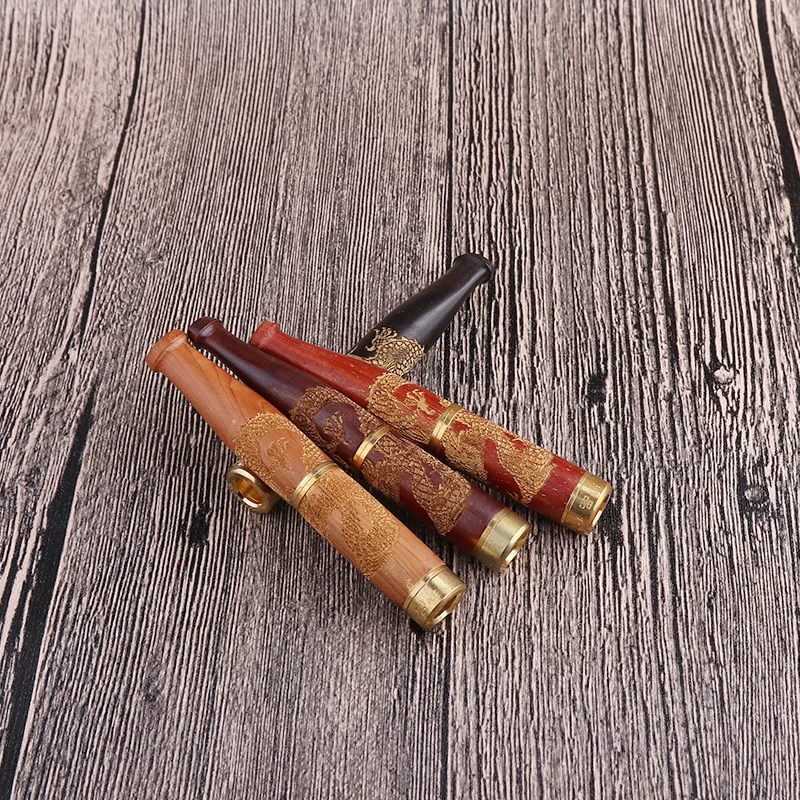 Creative sandalwood carved dragon dual filter cigarette holder Tobacco Filter Classic solid wood cigarette holder Pipes