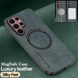 Luxury Matte Magnetic Lambskin Leather Case For Samsung Galaxy S23 S22 Ultra Plus S20 S21 FE S24 Magsafe Wireless Charge Cover