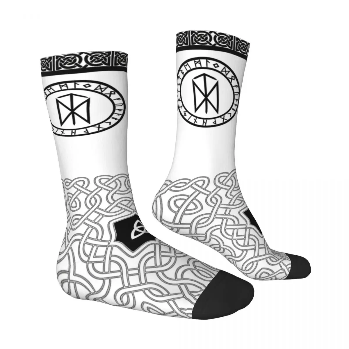 Hip Hop Vintage Rune Circle White Crazy Men's Socks Viking Unisex Street Style Seamless Printed Funny Happy Crew Sock Boys Gift