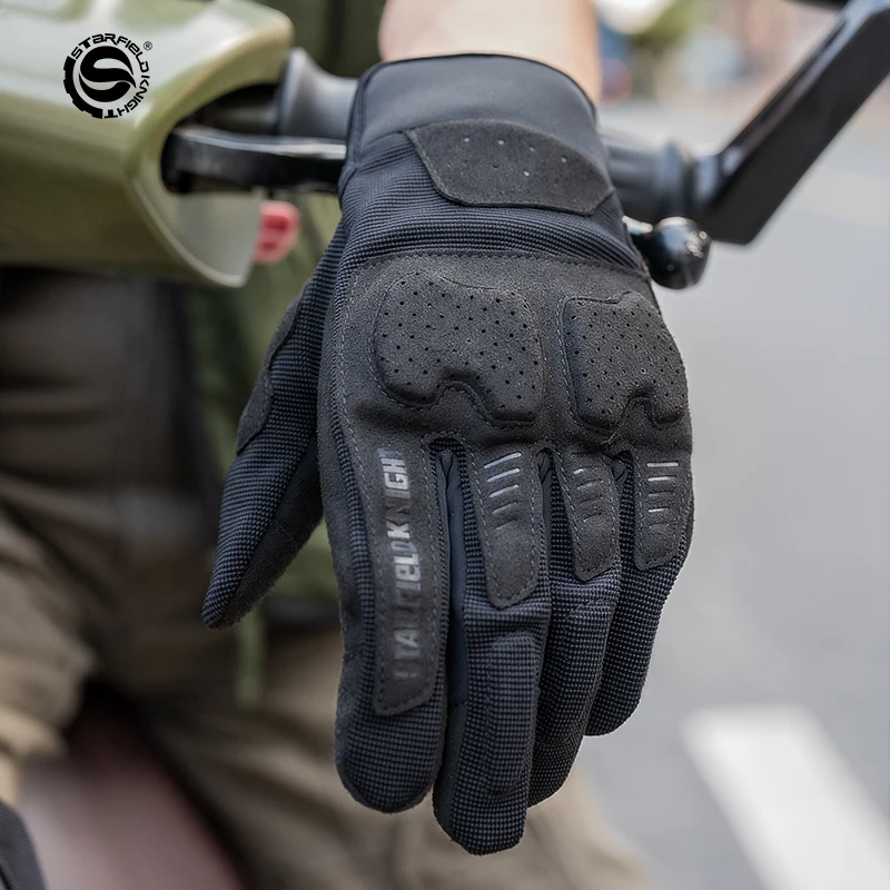 SFK Full Finger Motorcycle Gloves Leather Guantes Summer Mesh Breathable Non-slip Knuckle Protection Touch Screen Riding Gears