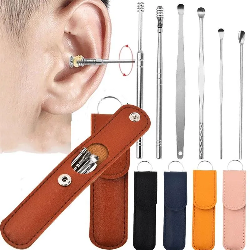 Kit Portátil de Limpeza de Ouvido com 6 Peças em Aço Inoxidável para Remoção de Cera, Design Seguro e Higiênico para Toda a Família