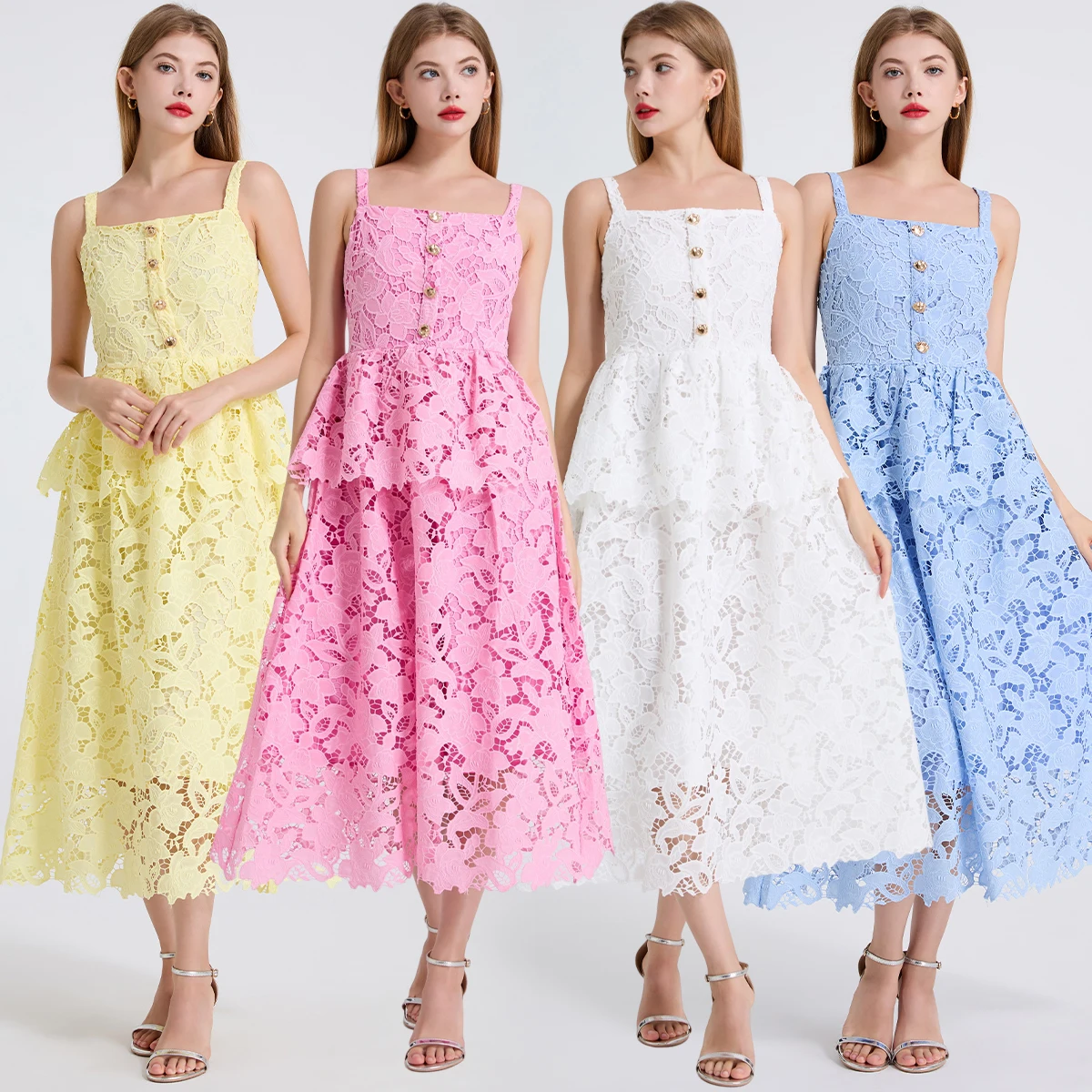 Runway Summer Embroidery Lace Long Cake Dress For Women Rhainstone Hollow Out Formal Evening Dresses Birthday Party Vestidos