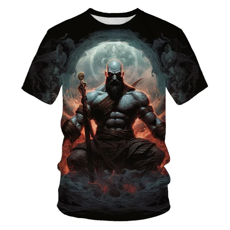 Fashion Game Characters Kratos 3D Print T-Shirts For Men Summer Hip Hop Trend Streetwear God Of War O-neck Short Sleeve Tee Top