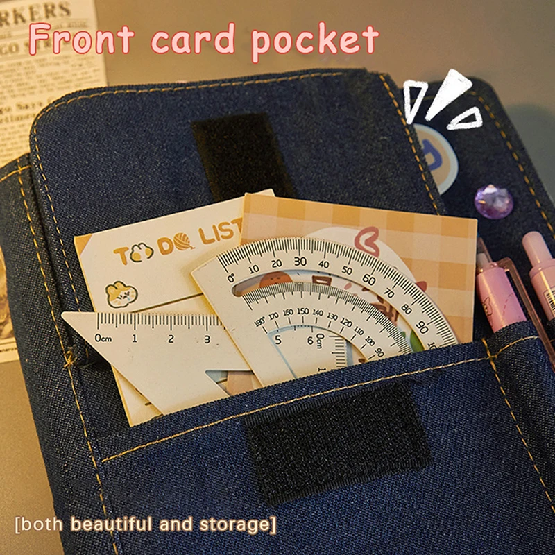 Imagem -04 - Creative Denim Notebooks Binder Journal Hand Ledger Diário com Bolso Girl Notebook Armazenamento de Papelaria Material Escolar Coreano