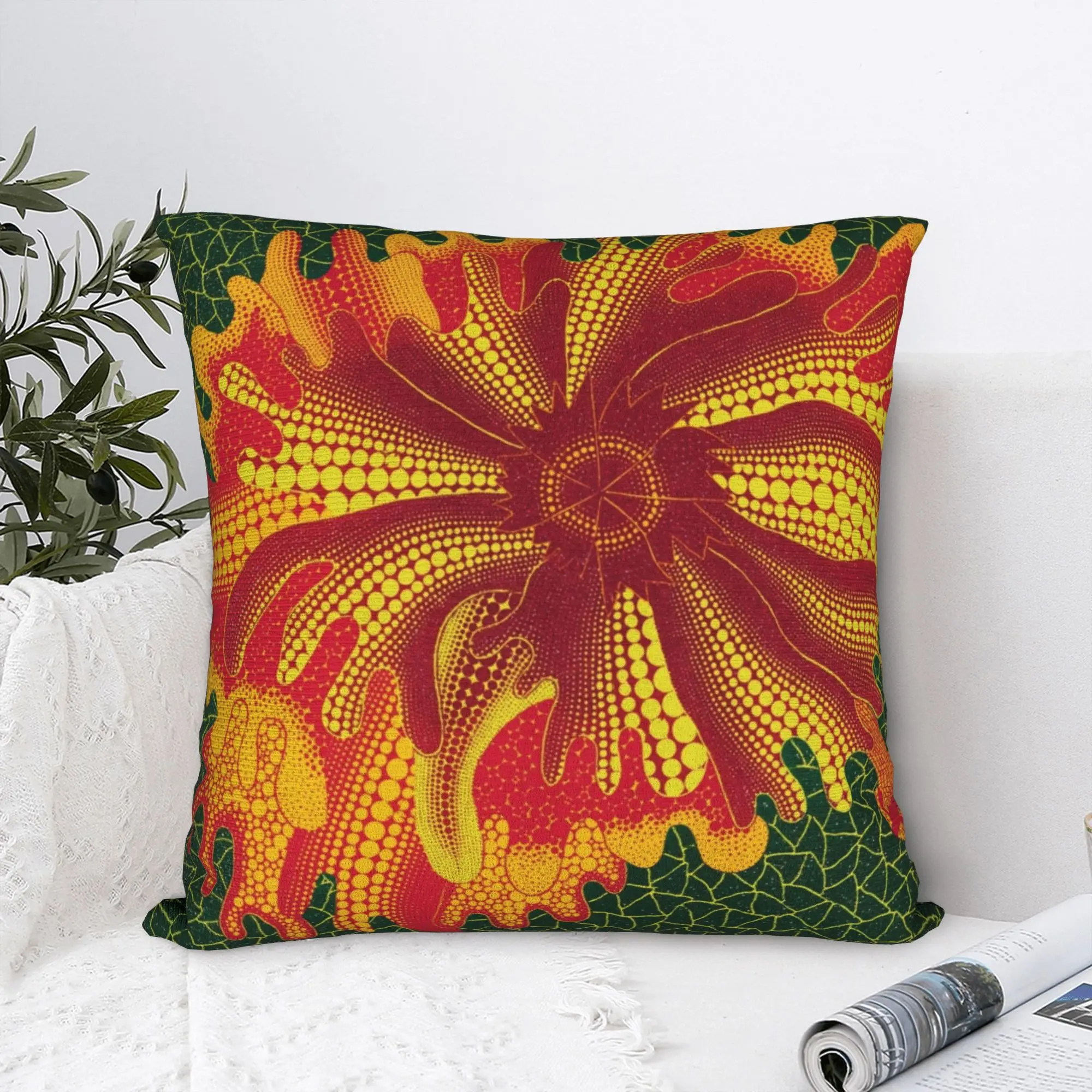 Flowers Yayoi Throw Pillow Square Pillowcases Sofa Kusama Art Abstract Dots Pumpkin Polka Pop Cushion Case Pillow Cover 40*40