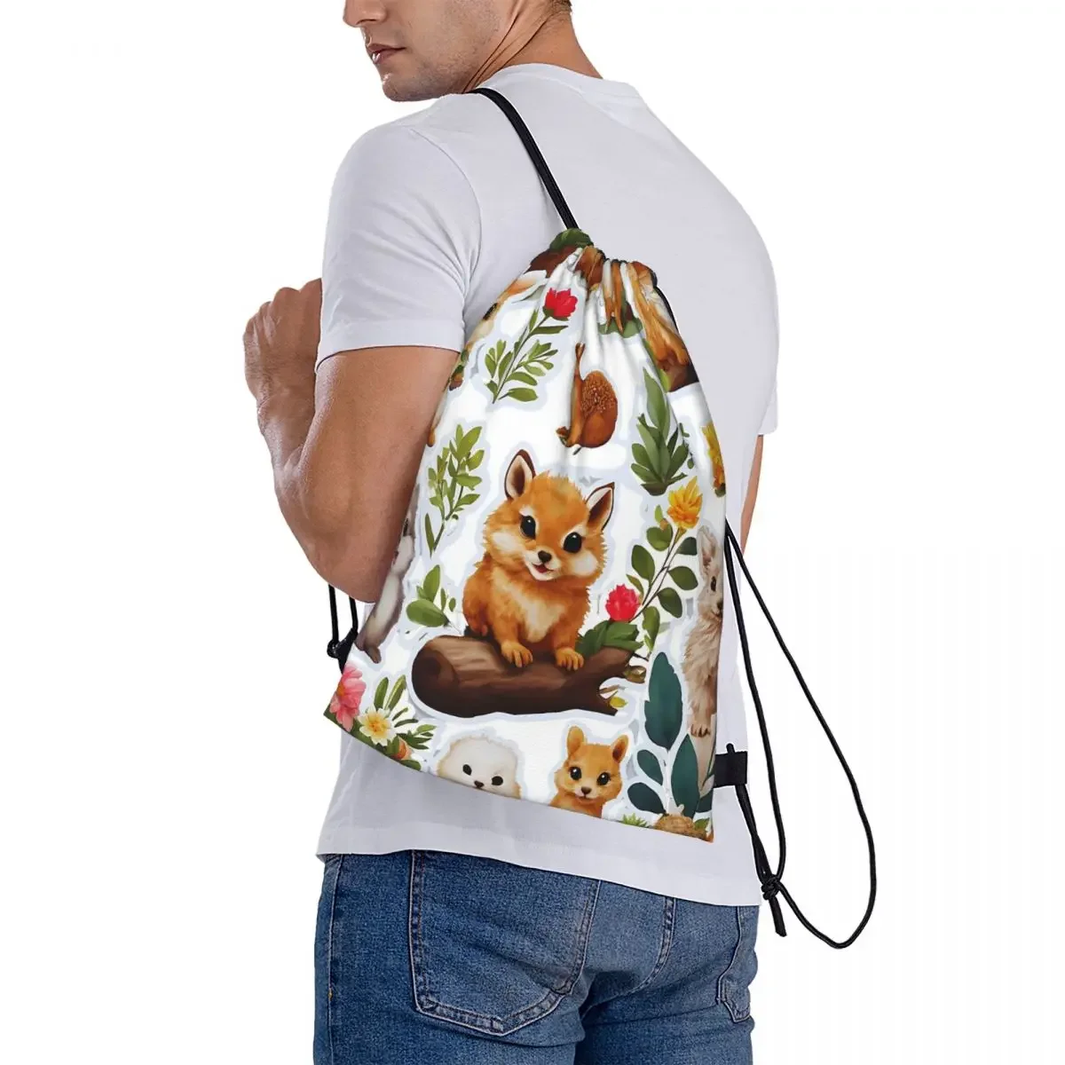 Cute Animal Sticker Pack para homens e mulheres, mochilas portáteis, Drawstring Bundle, Pocket Shoes Bag, Bookbag para estudantes