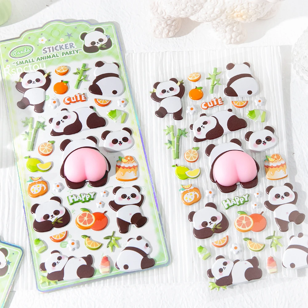 6pcs Kawaii Rabbit Cat Panda Buttocks Stickers Cute Cartoon Animal Pinchable Decompression Toys Bubble Decals Decoration Gifts