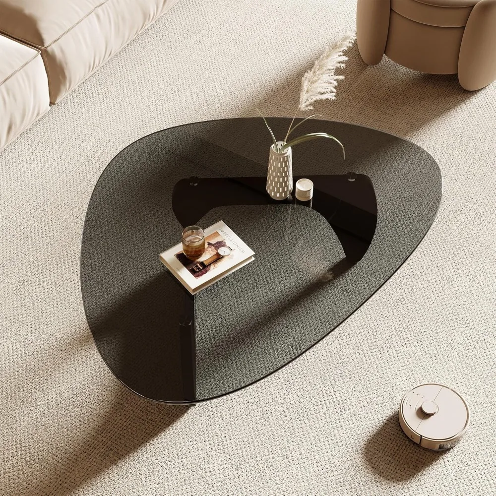 Modern Triangle Glass Coffee Table, 42.5 x 28.5 x 16.1, Black for Living Room