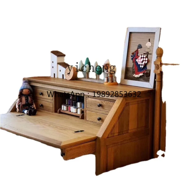6QTZ Solid Wood Writing Desk Storage Chest of Drawers Bedroom Makeup Dual-Use Oak Piano Storage Bookcase