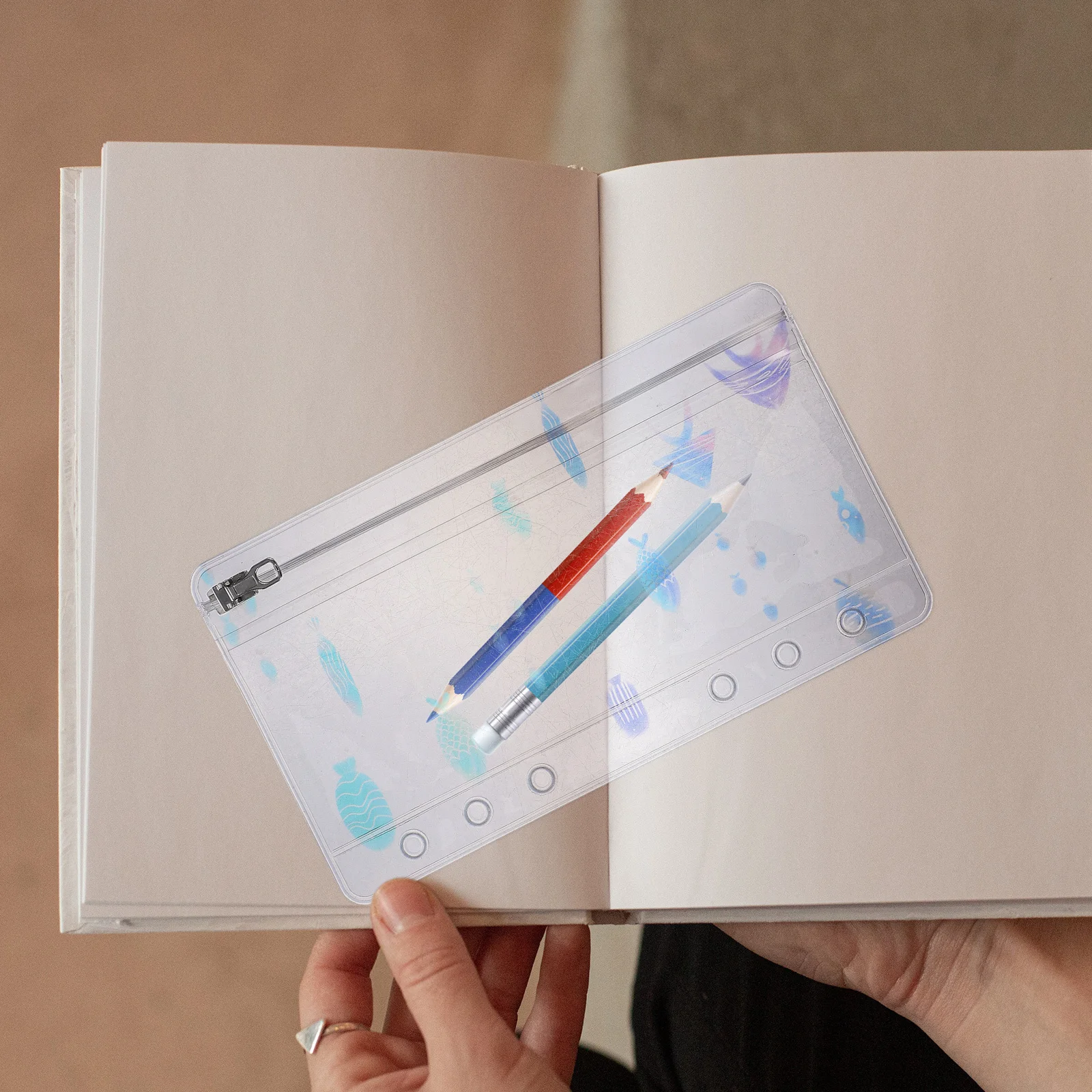 

Binder Zipper Bag Loose Leaf PVC 6-Ring Binder Card Pouch Refill Zipper Pouch Document Organizer Budget Notebook