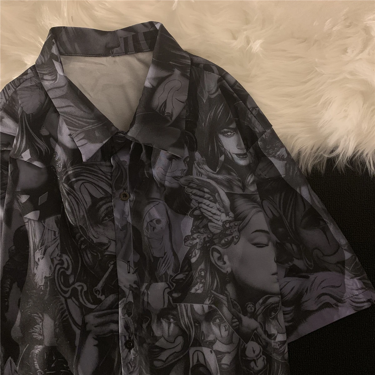 

Женская рубашка свободного кроя в винтажном американском уличном стиле с портретным принтом, темная тематика, хип-хоп, рабочая одежда, топ, летняя коллекция