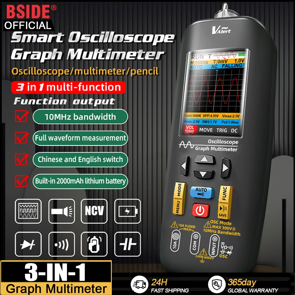 BSIDE New Graph Multimeter Handheld Oscilloscope Professional Digital Multiteter DC AC Current Capacitance Ohm Diode Hz Tester