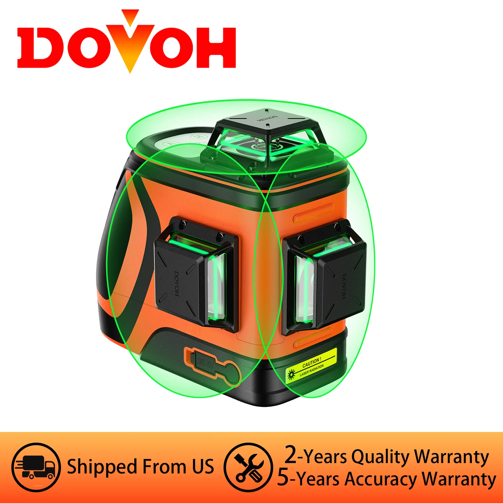 DOVO High Visibility Laser Level Outdoor: Heavy Duty 3D Laser Level 360 Self Leveling Up To 197ft,12 Line Green Beam, H3-360G