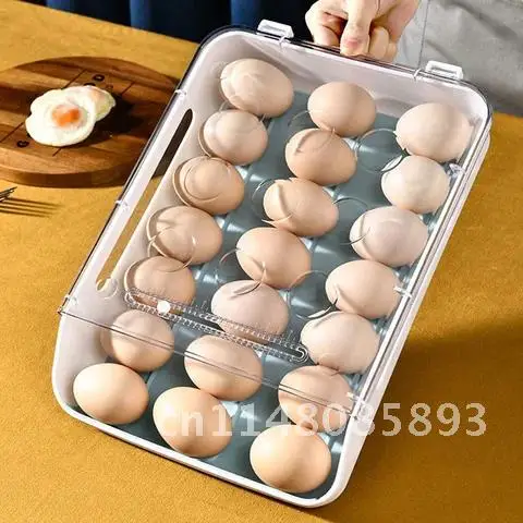 Automatic New Rolling Egg Box Kitchen Items Refrigerator Storage Organizer Household Transparent Drawer Tray Space Saver