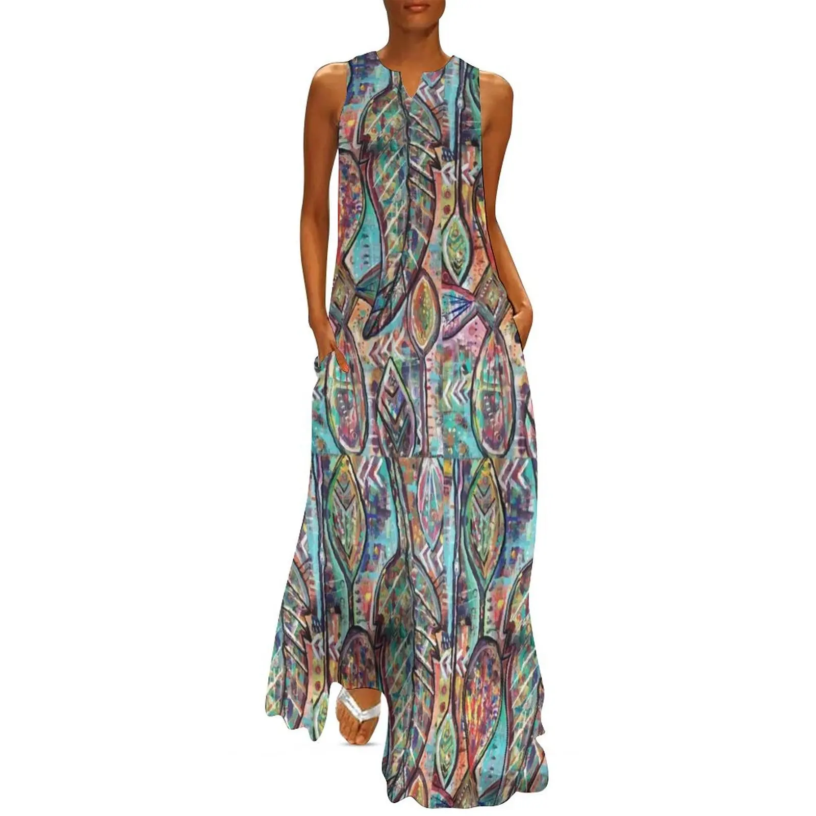 

Abstract Bohemian feather Long Dress dresses for women elegant dresses plus sizes dress women summer 2025 Dress