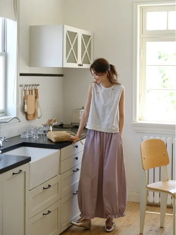 Set Vest Wanita Desain Renda Musim Panas 2025, Atasan Warna Polos Dua Potong, Modis, Trendi, Kerah Bulat