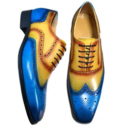 Brogue Shoes for Men Elegant Genuine Leather Social Dress Business Wedding Evening Party Lace Up Zapatos De Vestir Para Hombre