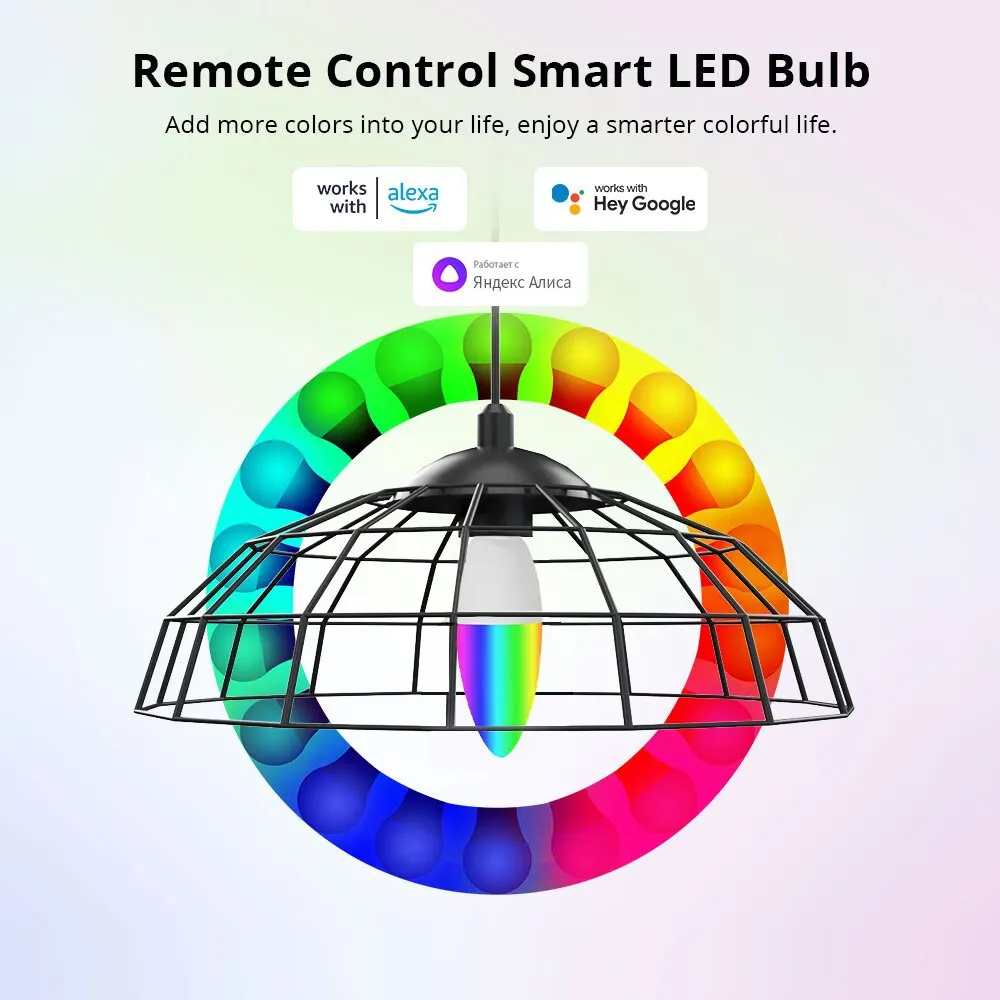 Smart Light Bulb WiFi E14 Dimmable Candle Lamp RGB+CW+WW 5W EWelink APP Voice Control Compatible With Alexa Google Home Alice